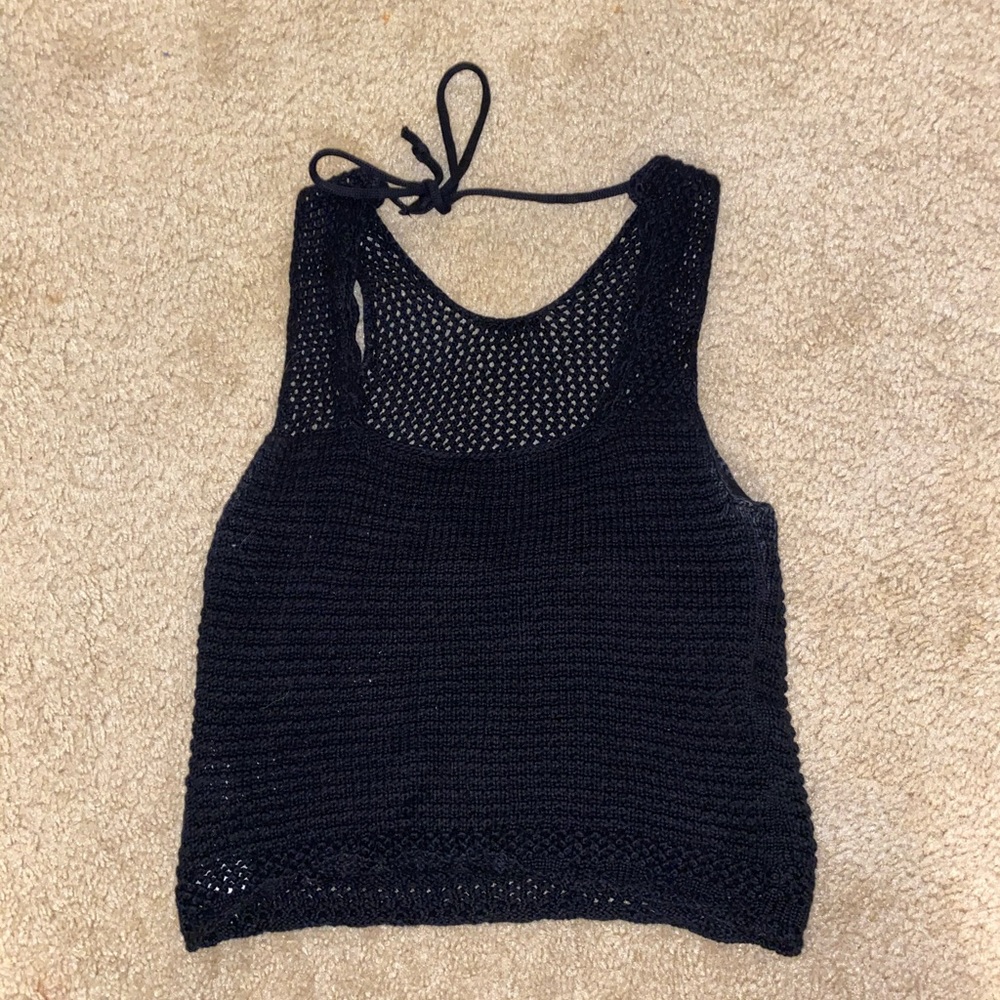 Hollister Black Crocheted Top with Flowers - Picture 2 of 3